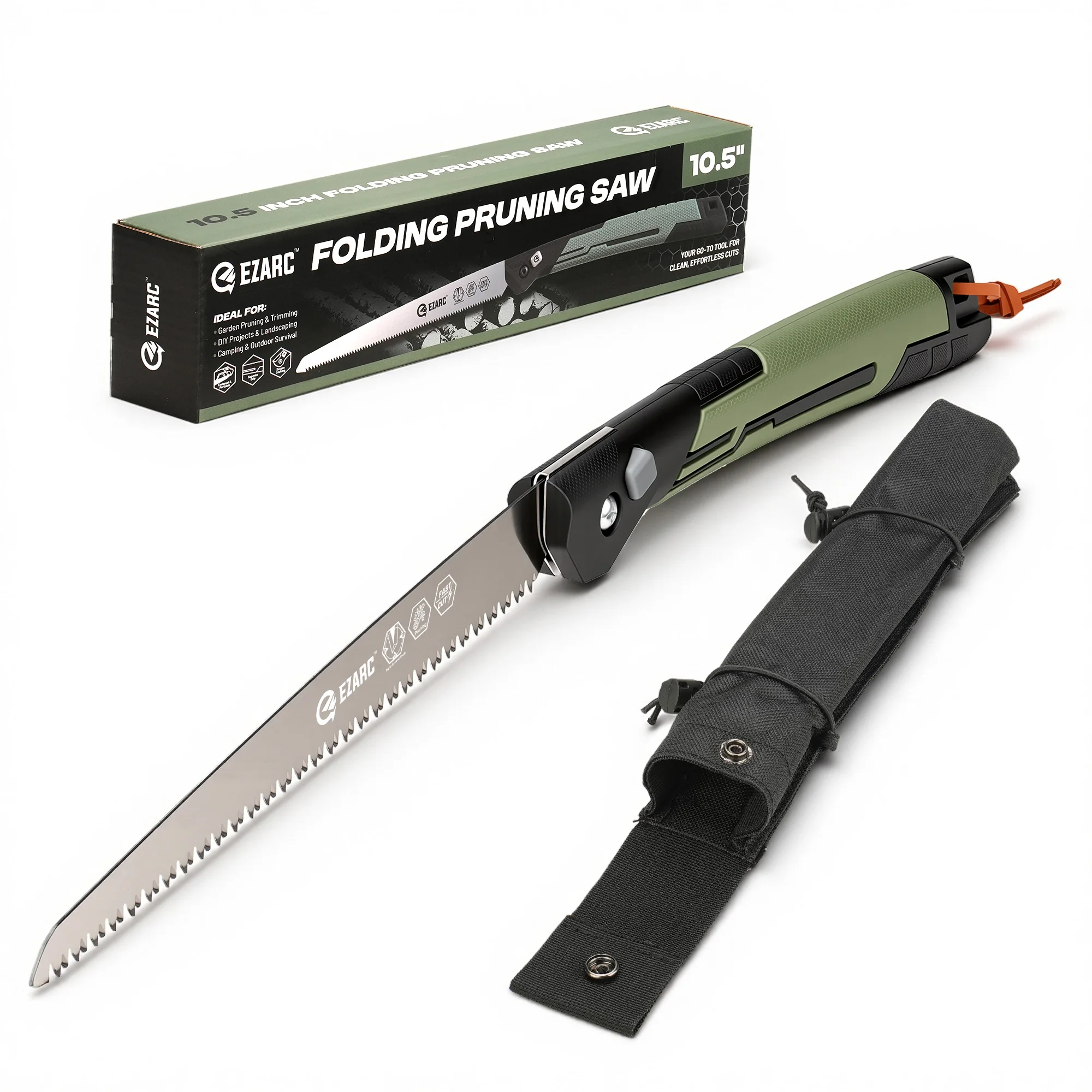 EZARC Folding Pruning Saw with Carry Pouch for Garden/Camping/Outdoor, 7TPI Triple-Ground Teeth Hand Saw for Wood/Branch/Bamboo