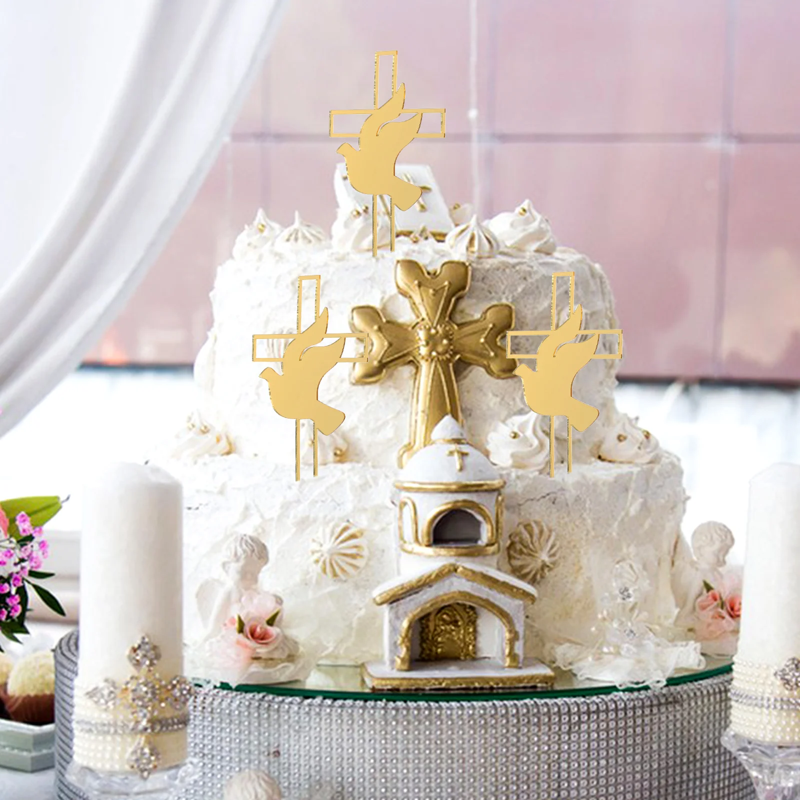 

6 Pcs Baptism Toppers Cross Topper Wedding Baptism Cross Cake Topper Dessert Decorations Acrylic Cake Accessories