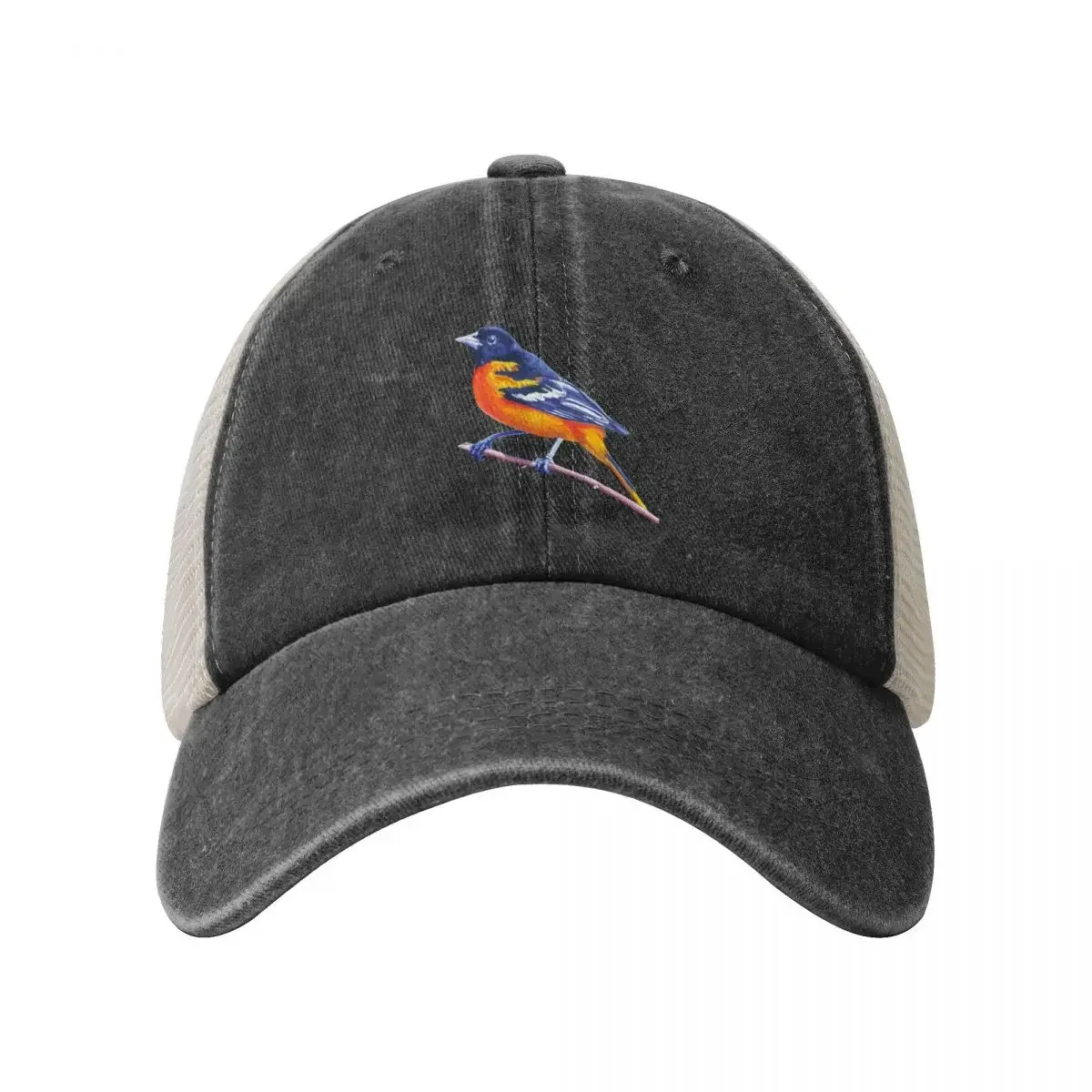 Baltimore Oriole - bird painting (no background) Cowboy Mesh Baseball Cap Beach Outing Fishing cap Hats For Men Women's