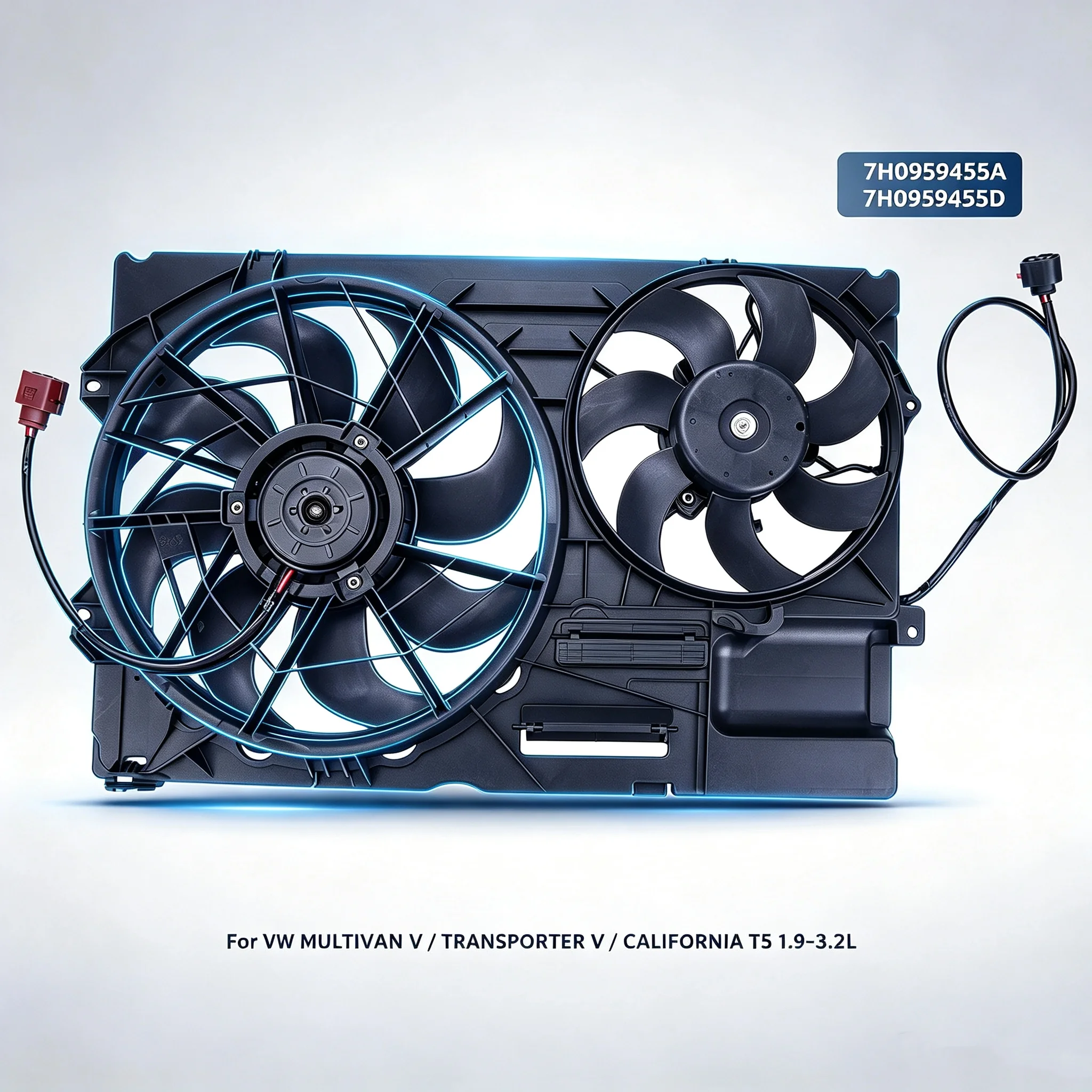 Dual Radiator Cooling Fan Assembly For VW Multivan V Transporter V California T5 1.9-3.2L Replace 7H0959455A 7H0959455D