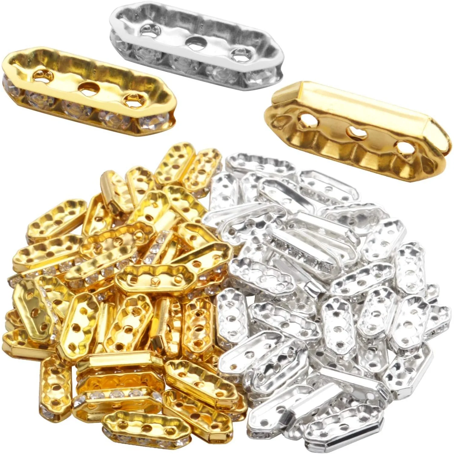 

Rhinestone Spacer Beads,100Pcs Crystal Spacer Bars Beads 3 Hole Spacers Bar Link Connectors for DIY Bracelet Jewelry Making