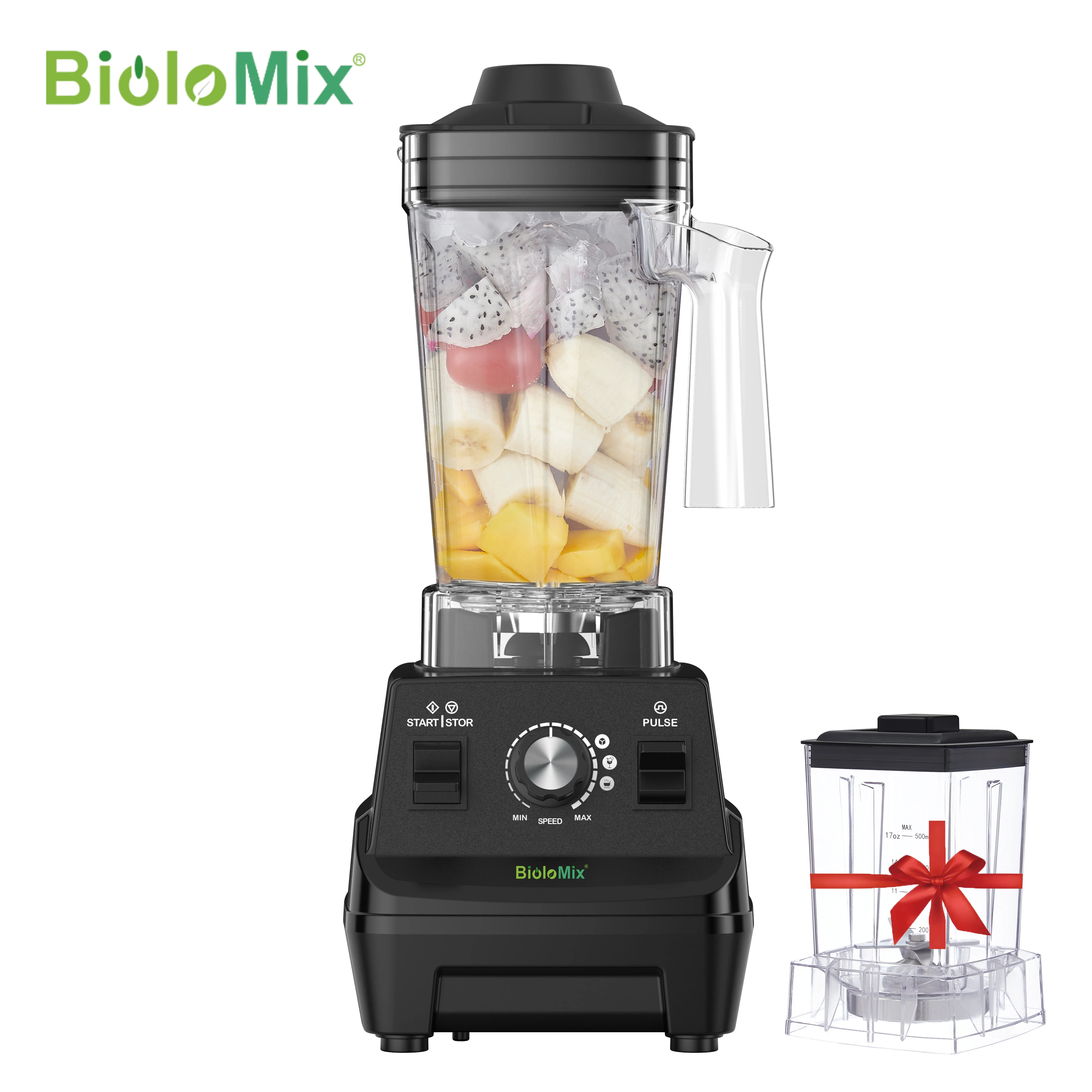 BioloMix Mini Pro Multifunctionele Blender – 1800W motor, 1,8L hoofdbeker & 0,6L draagbare beker, perfect voor sappen, smoothies en droog malen