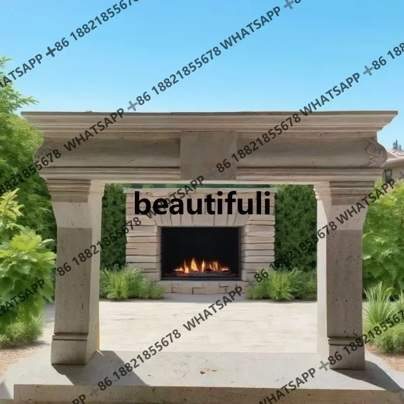 D183 Natural travertine fireplace antique medieval fireplace decorative cabinet