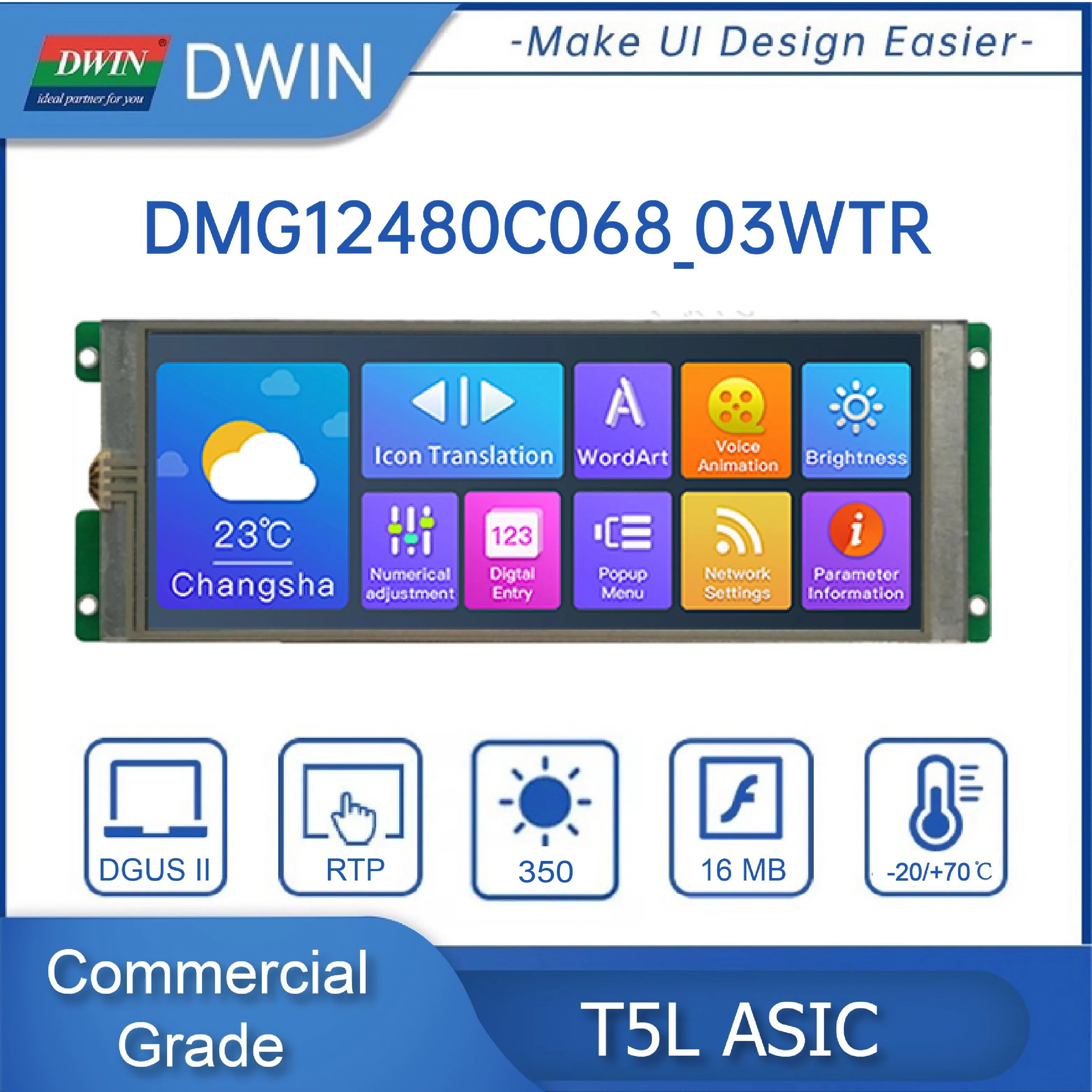 DWIN layar sentuh 6.8 inci, layar sentuh cerdas UART modul LCD TFT IPS gaya Bar