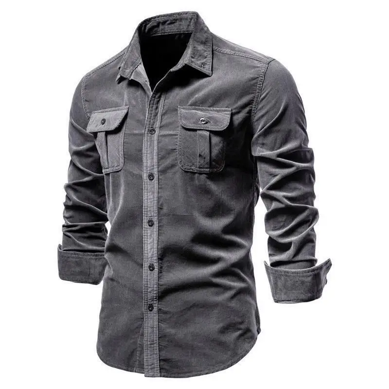 

Men's Long Sleeve Cotton Corduroy Shirt Autumn Fashion Pocket Design Thickened Flannel Not Easy to Deform Simple Style