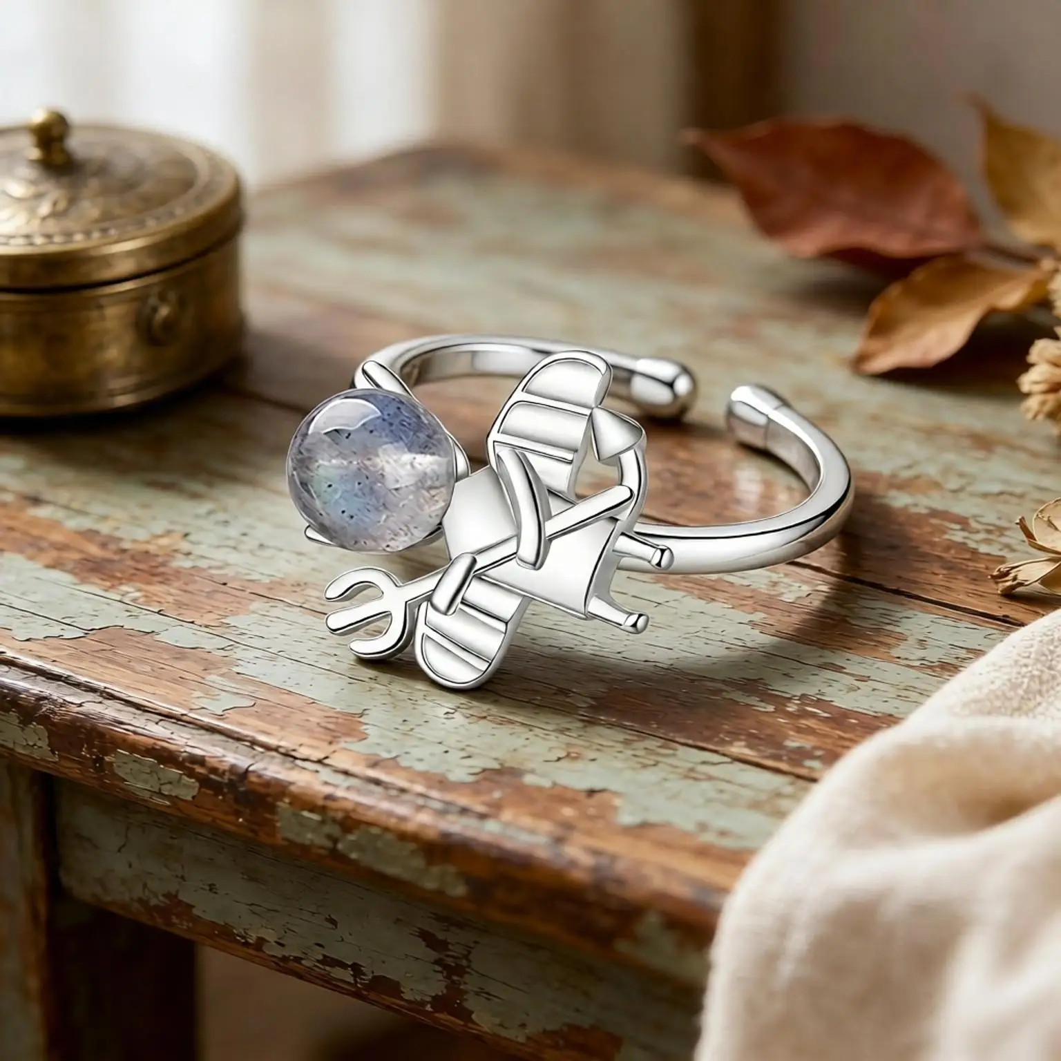 Lovely 925 Sterling Silver Little Devil Moon Stone Open Adjustable Rings For Women Men Anniversary Party Fashion Jewelry Gifts