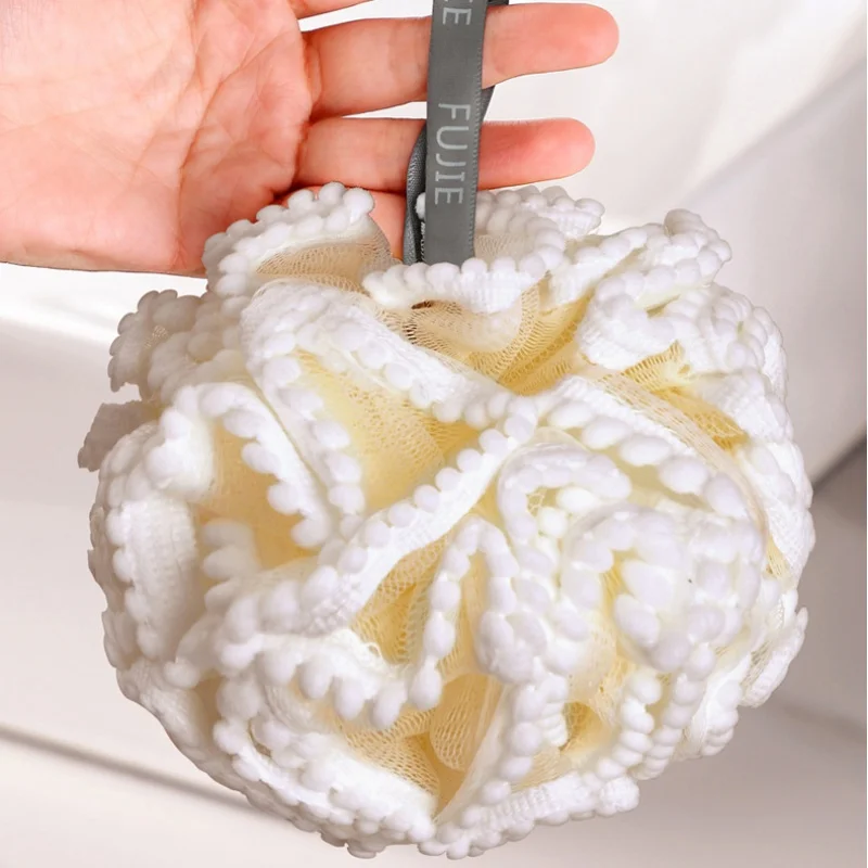 Loofah-Bola de baño de esponja, malla de encaje, flor, herramienta de ducha para piel sedosa, limpieza completa, accesorios de baño