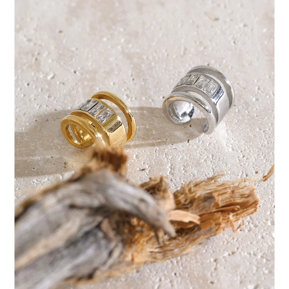 Yhpup 1PC Stainless Steel Cubic Zirconia Layered Ear Bones Earrings High Quality New Arrivals No Puncture Clips Fashion Jewelry