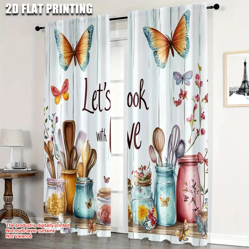 

2pcs, Curtains&Window Treatment 2D plane printing Color kitchen printing Fabric (without rod) Decorations For Home Ldeal for