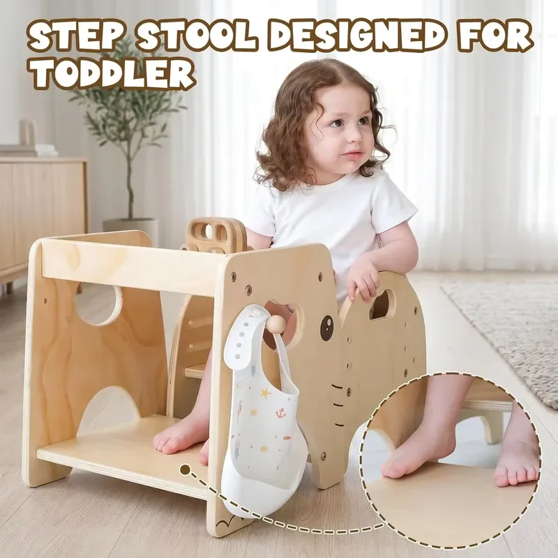 Modern Montessori Wooden Table and Chair Set Adjustable Height Baby Feeding Seat for Toddlers 1-3 Years Old Milk Stopper view 6