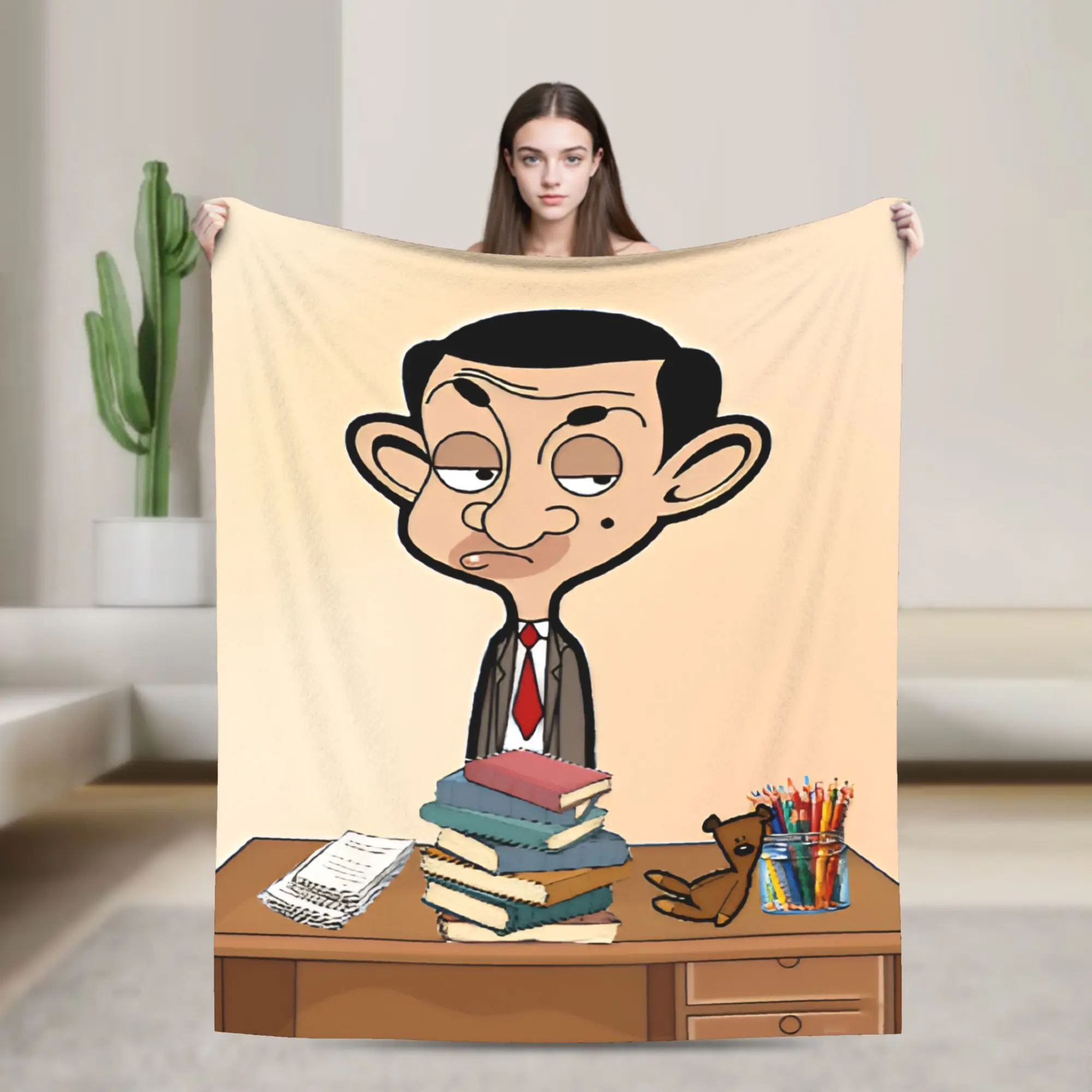 Funny Mr. Beans Cartoon  Knitted Blankets Flannel  Lightweight Thin Throw Blankets for Airplane Travel Bedspread