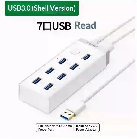 UGREEN CR116 7 Port USB 3.0 Hub with Power Adapter High Speed Data Splitter for Laptop PC Computer