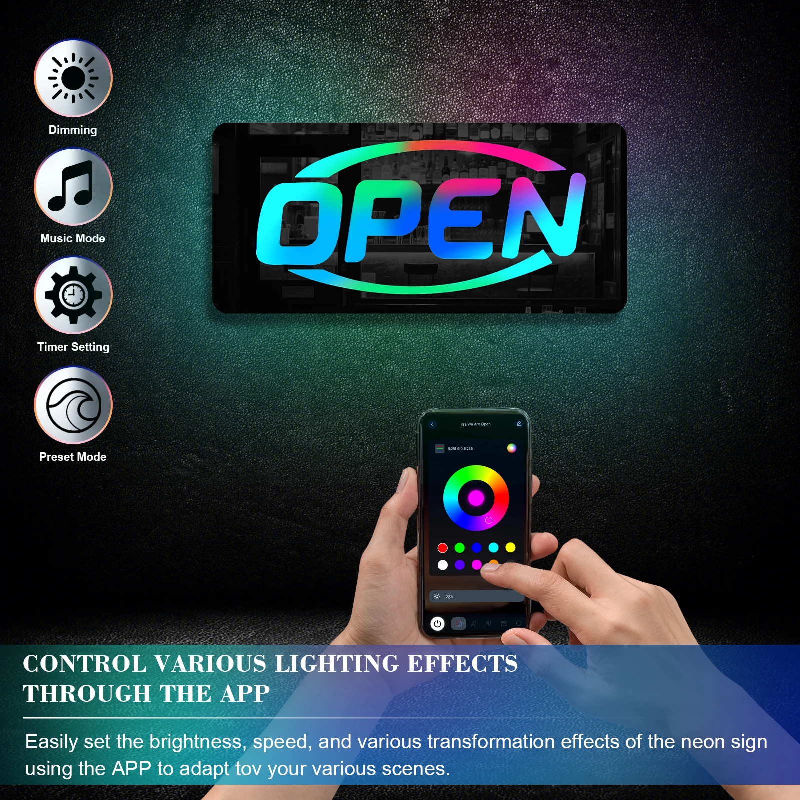 Open Neon Sign RGB Remote Control Mirror LED Backlight Luminous Wall Sign Lamp Cool Store Salon Bar Coffee Room Interior Decor