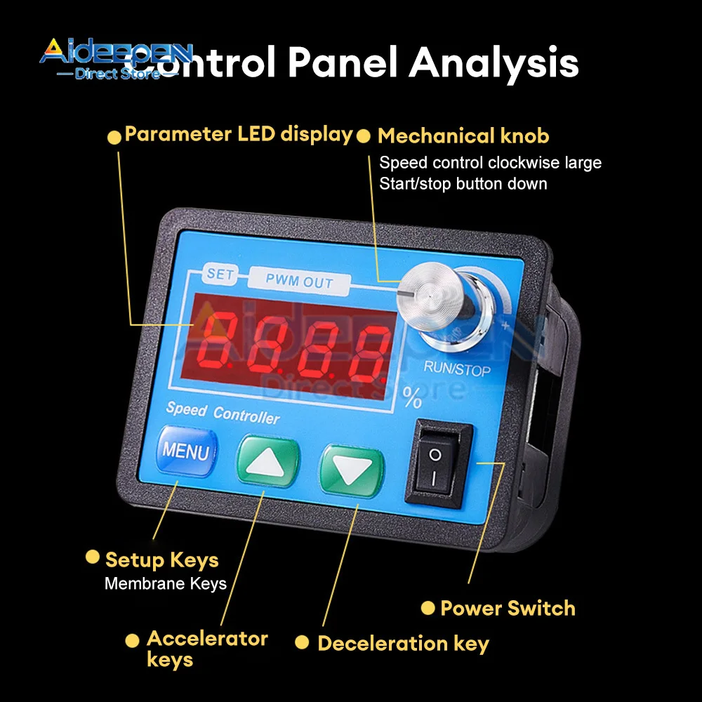 DC 6-55V 30A PWM DC Motor Governor Controller Motor Driver Speed Meter with Button+Knob Speed Control 12V 24V 36V 48V