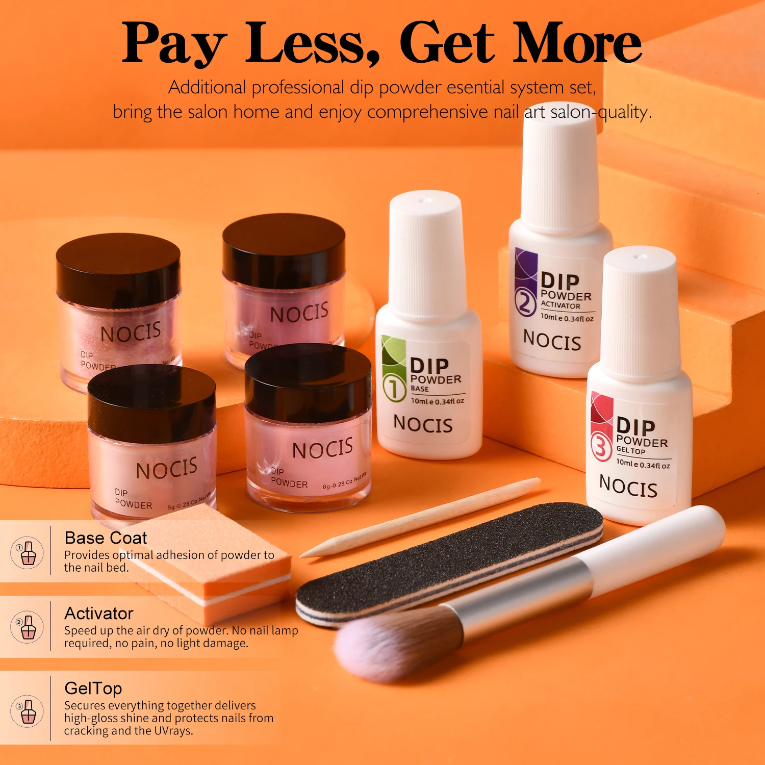 Dip Powder Nail Kit Starter, 4 Colors Nude Pinkish Glitters Acrylic Dipping Powder System Liquid Set With Base/Top Coat Activato