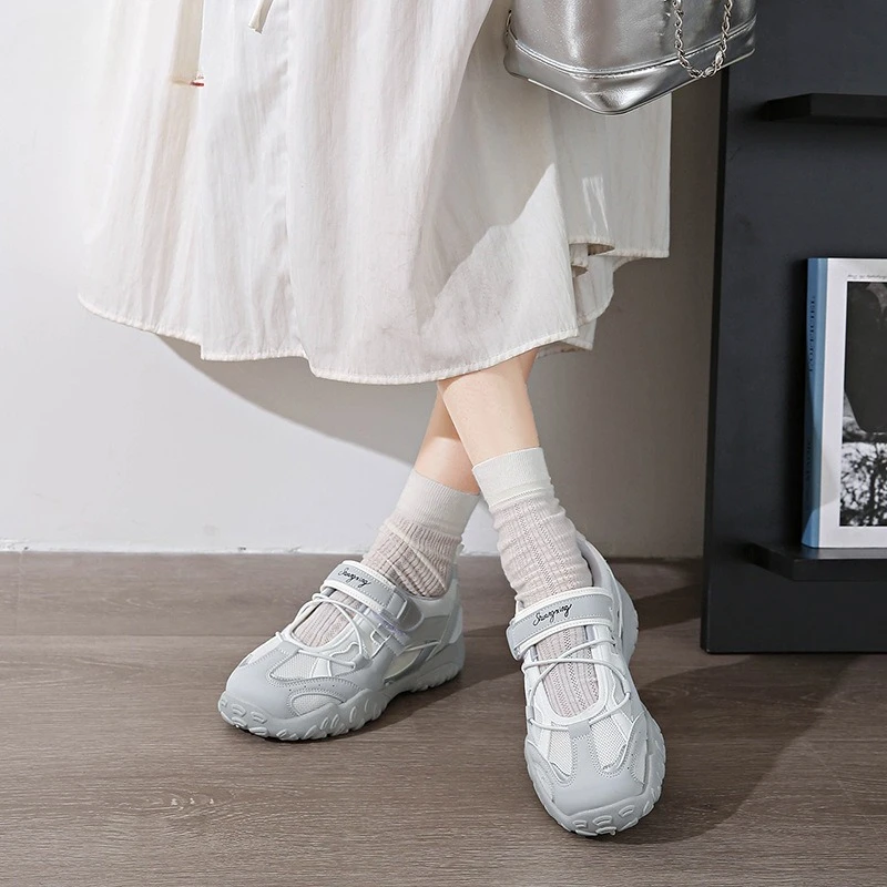 

Женские летние туфли Мэри Джейн на липучке, дышащие спортивные повседневные туфли Ugly Moe с модельными туфлями