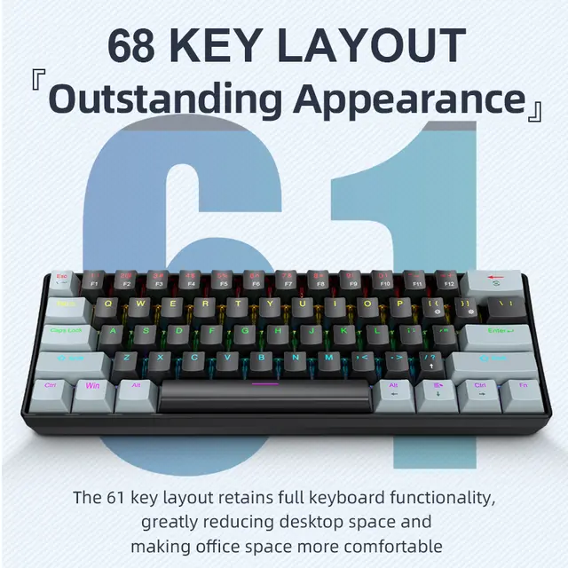 APAYADO K61 Mini Mechanical Keyboard,Wired,61 Keys,Phantom RGB