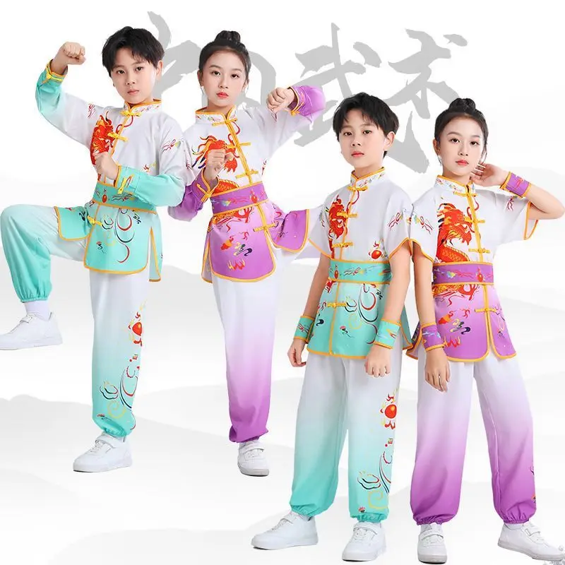 Traje chino de artes marciales para niños, traje tradicional de tai chi, wushu, kung fu, traje de rendimiento vintage con estampado de dragón, 2024