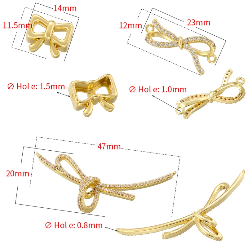 ZHUKOU 18k gold plated 3 styles bow pendant ladies DIY jewellery accessories: VD1491-VD1493