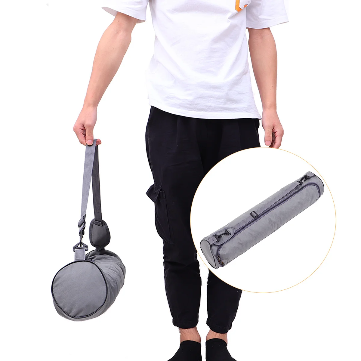 

Yoga Mat Storage Bag Canvas Material Roll-Up Design Single Shoulder Strap for Hiking Camping Use