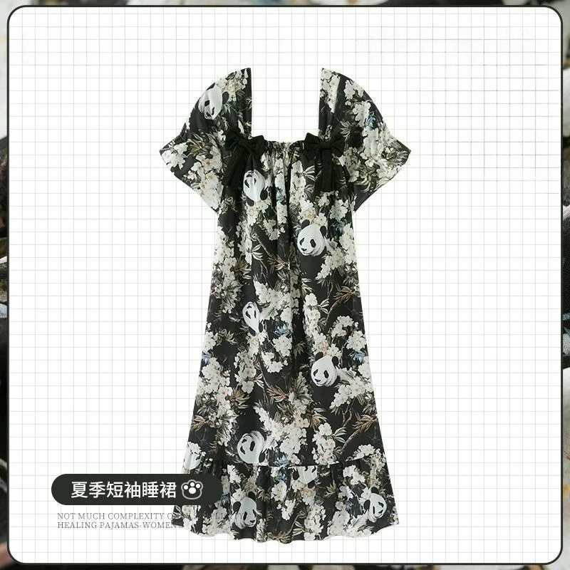 

Summer 2026 Fashionable and Cute Little Bear Girl with Chest Cushion Nightgown Thin Home Clothes Cloud Cotton Pajamas for Women