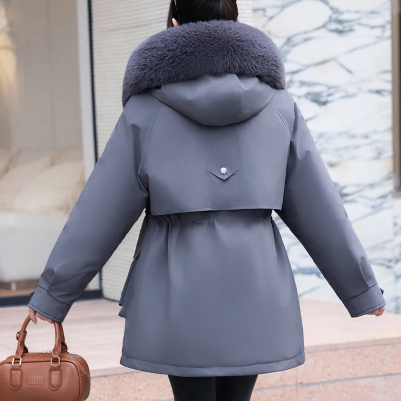 Parkas de colarinho de pele destacável para mulheres, casaco grosso quente de forro, jaquetas de alta qualidade, moda, inverno, 2024