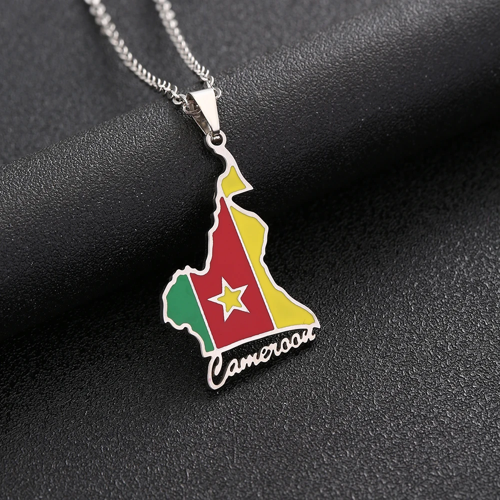 Cameroon Map Flag Pendant Necklace Stainless Steel For Women Girls Gold Silver Color Charm Fashion Cameroun Femal Jewelry Gift