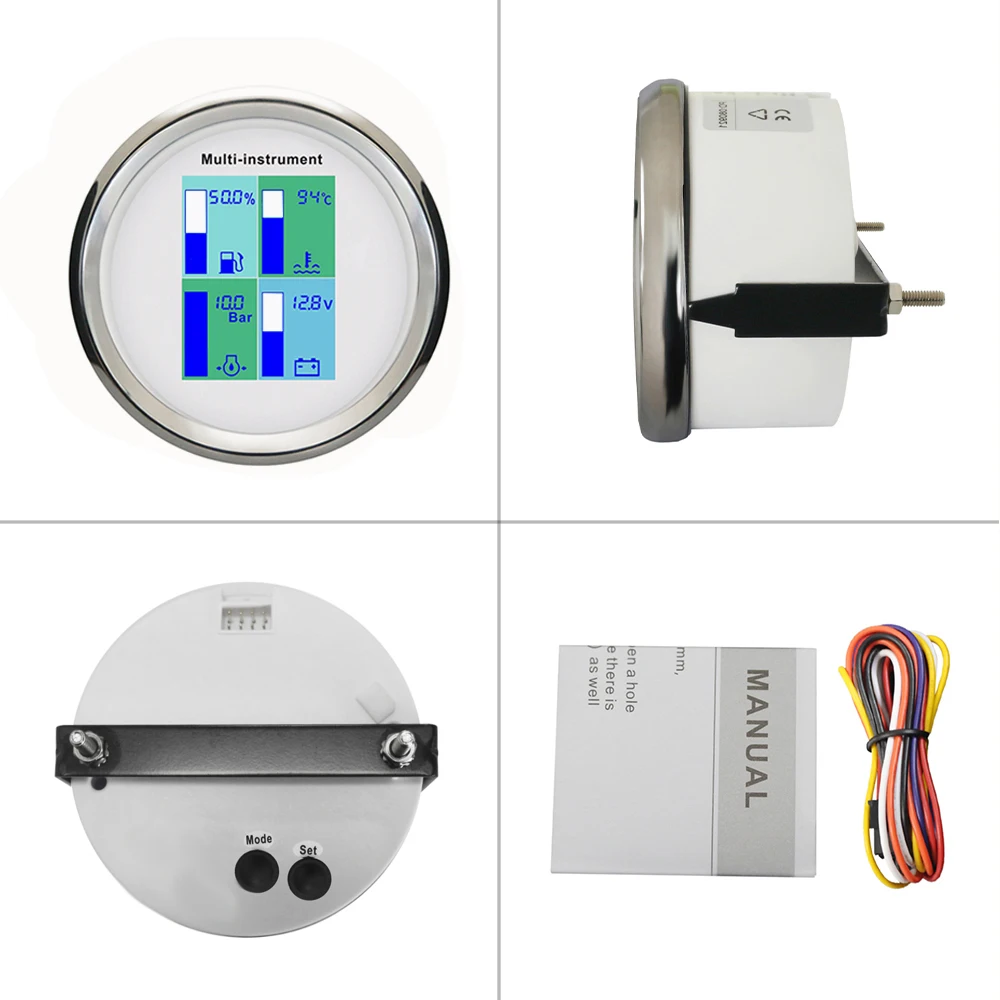 

ELING 85 мм 4 в 1 Многофункциональный манометр температуры воды, уровень топлива, вольтметр давления масла с сигнализацией для автомобиля, грузовика, корабля 9-32 В