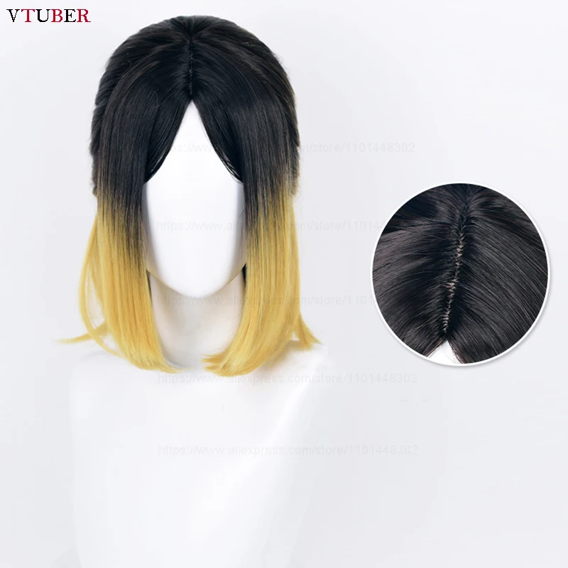 Anime Kenma Kozume Kenma Cosplay Wig Pre Styled Golden Dyeing Black Heat Resistant Synthetic Hair Halloween Party Wigs + Wig Cap