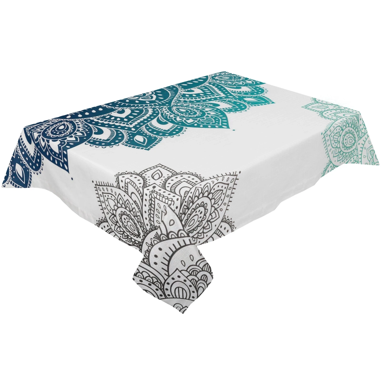 Mandala Gradient Rectangular Waterproof Tablecloth Holiday Party Decoration Dining Table Cover for Kitchen Home Decor Tablecloth