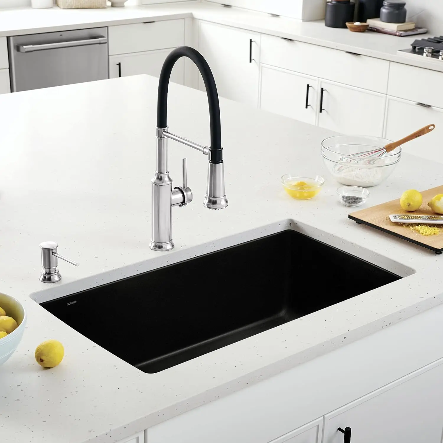 BLANCO Bowl Diamond Silgranit Super Single Undermount Kitchen Sink, 33.5x18.5 Coal Black