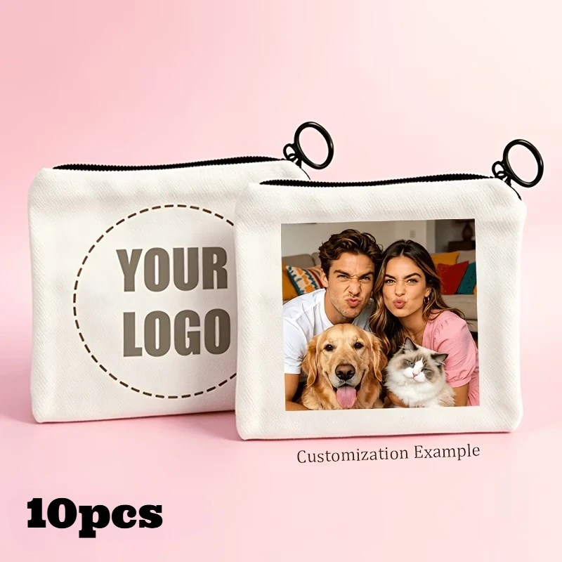 Custom Print Logo 10pcs Solid Color Canvas Coin Purse Custom Key Case Simple Small Cloth Bag New Creative Coin Purse