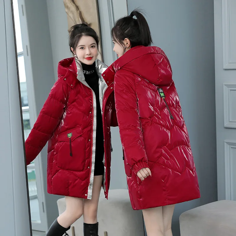 Vêtements rembourrés de coton brillant sans rinçage pour femmes, manteau d'hiver ample, moyen et Long, Version coréenne, veste Parkas, nouvelle tendance