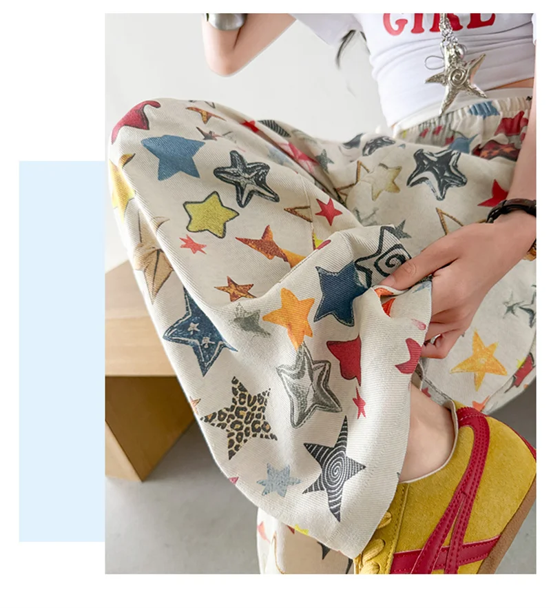 Hosen für Mädchen mit modischem Sternmuster-Print, weit geschnittene Hosen, Sommer 2026, lässige, lockere Hosen, hochwertige Teenager-Jogginghosen – Detail 10