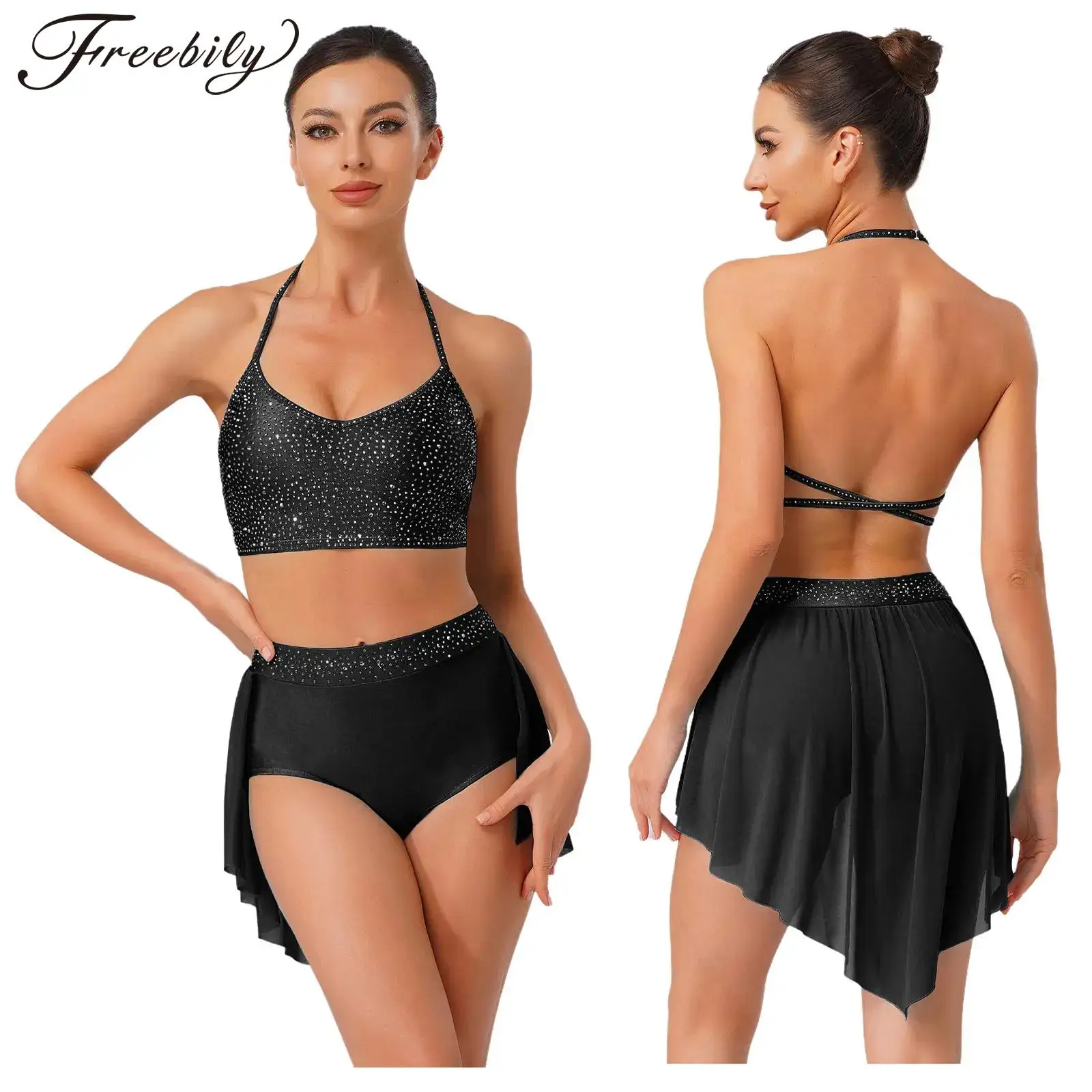 ملابس الرقص اللاتينية النسائية الغنائية تشا تشا قاعة الرقص التانغو سامبا رومبا زي لامعة حجر الراين بروتيل مع ملخصات متجنبة