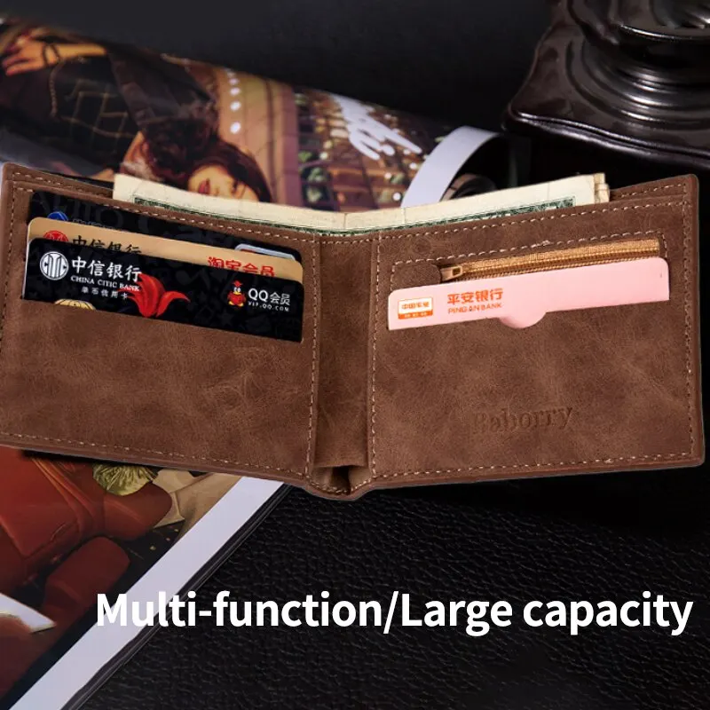 Mens Short Wallet Fashion Light Face Soft Leather Mens Horizontal Multifunctional Wallet