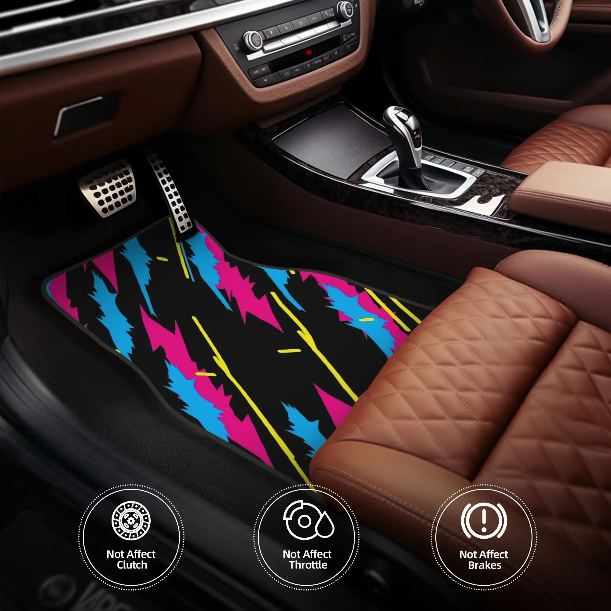 4pcs Retro Pattern Test Black Car Floor Mats, Durable Polyester Fiber, Fit For Cars, Ideal Gift, Vehicle Interior Mats, Playful