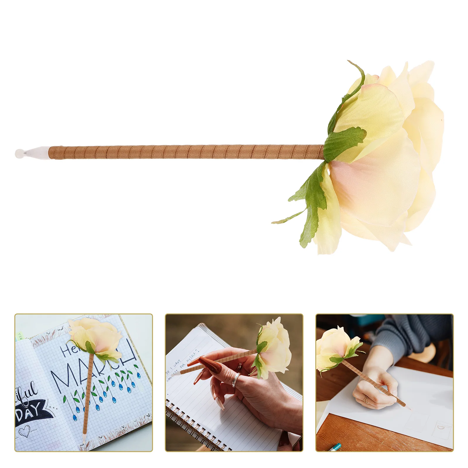 محاكاة باقة القلم أقلام حبر جاف الزخرفية الزهور الاصطناعية الوردي Epiphyllum مقبض طويل مريح الكتابة عيد الأم