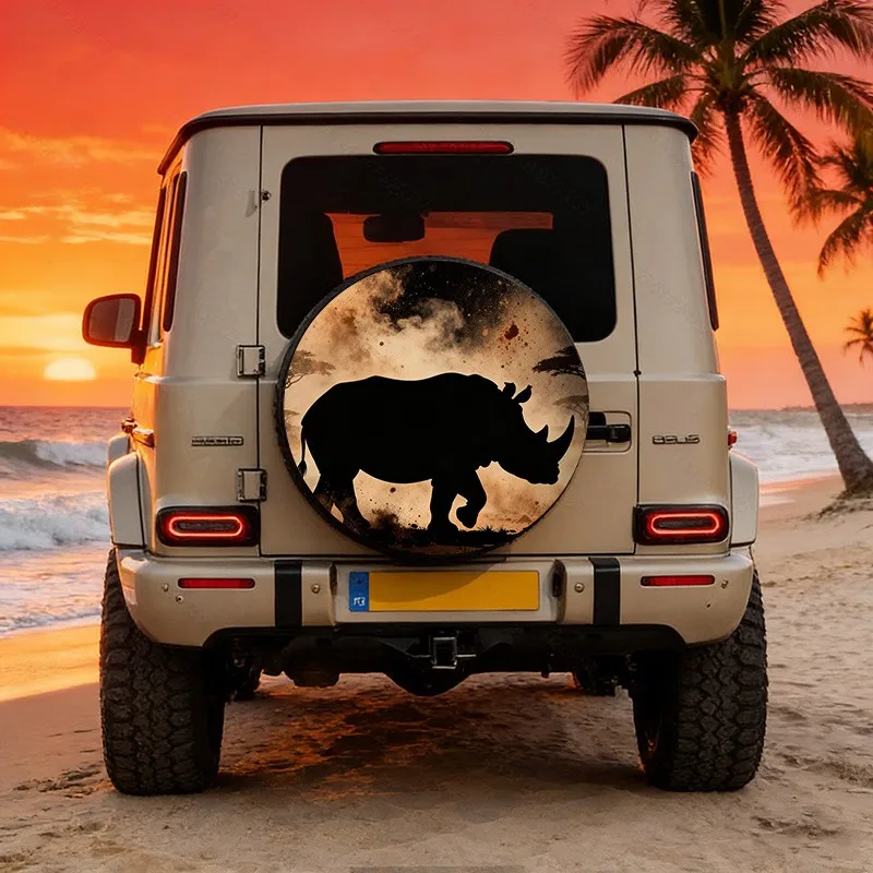 Rhino Silhouette Tire Cover Durable Spare Wheel Protector For SUV Truck Beach Accessory