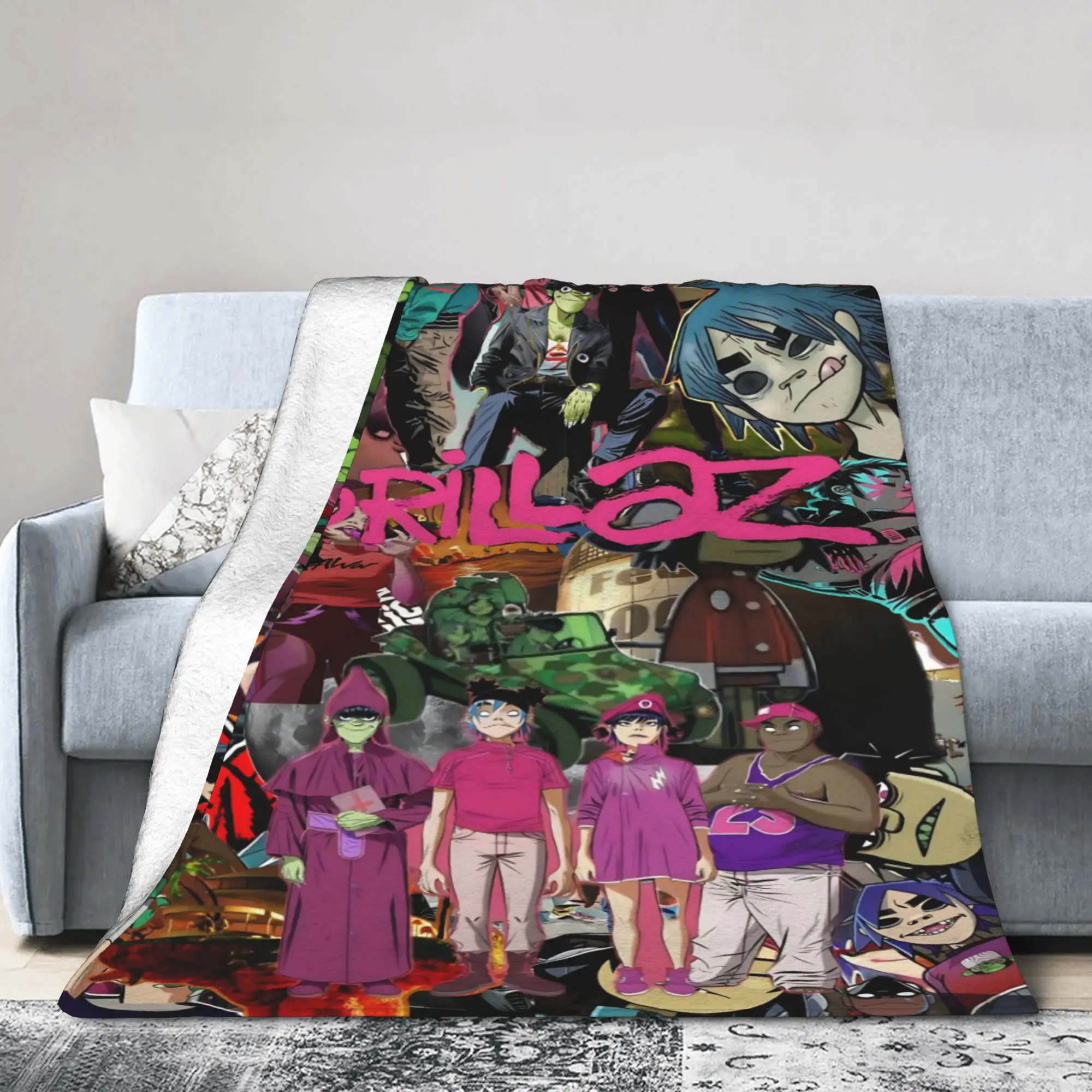 Music Band Gorillaz Punk Rock  Blankets  Soft Funny Plush Throw Blanket For Bedroom Camping Flannel Bedspread Bed Cover