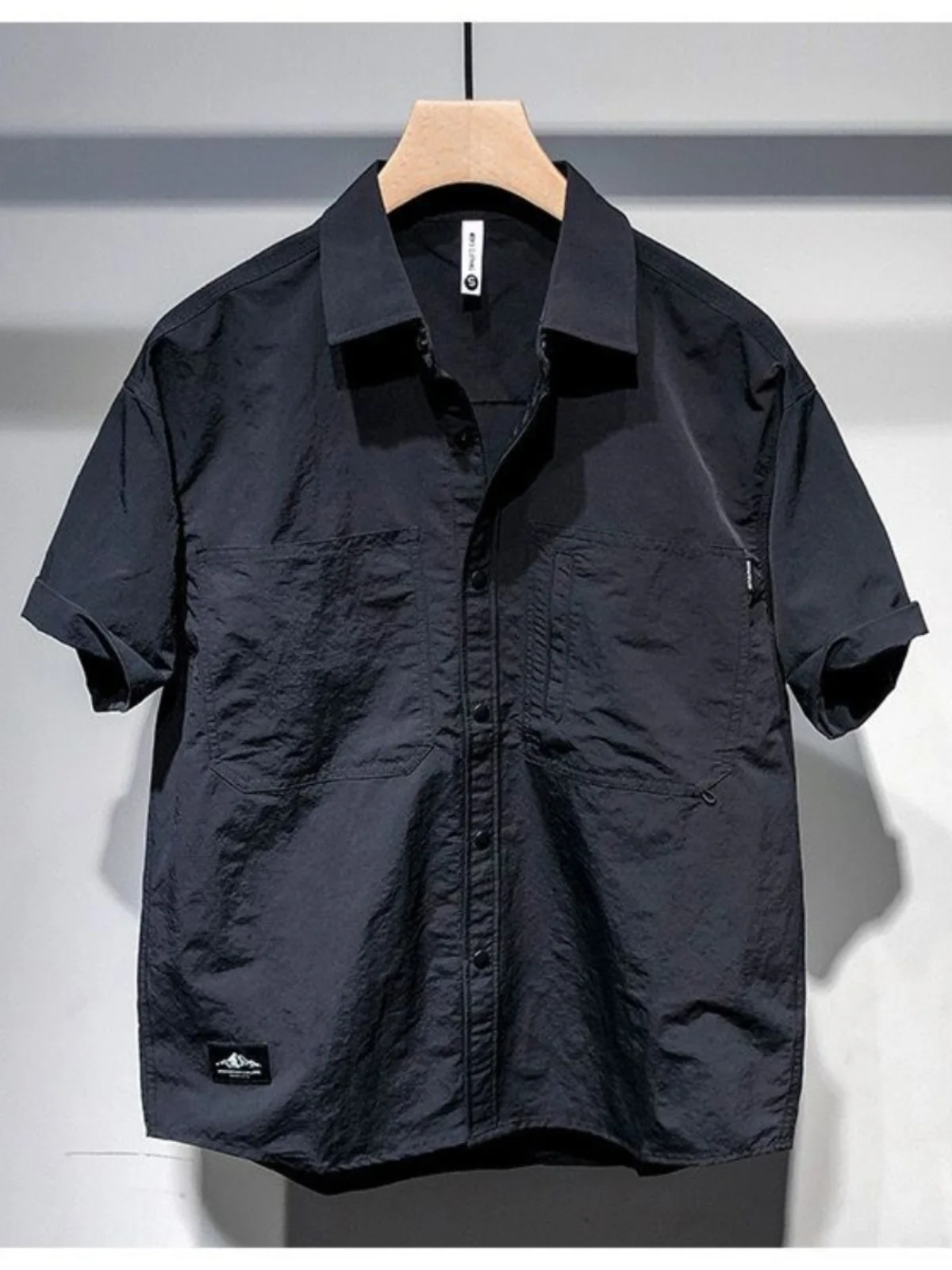 

Loose Fit Retro Workwear Short Sleeve Shirt for Men Summer Functional Style Button up Casual Polyester Fiber Pure Color Shirt