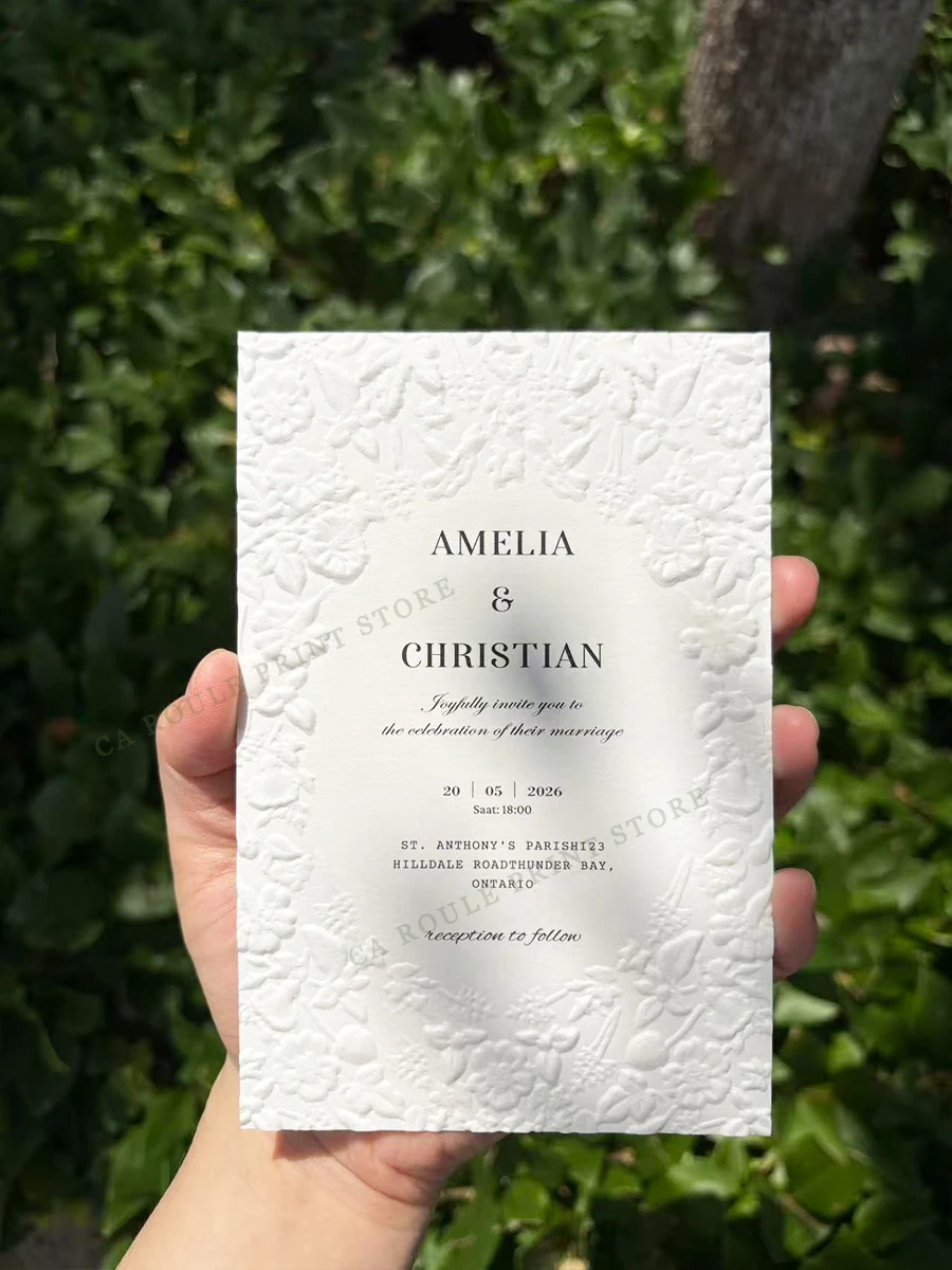 Custom Luxury 10x15cm Blind Embossed 350-400gsm Cotton Paper Cards - High-End Wedding, Gift, Blessing & Thank You Cards