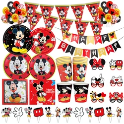 Disney Mickey Mouse Birthday Party Decoration Tableware Supplies Paper Cups Plates Tablecloth Backdrop Number Balloons For Kids