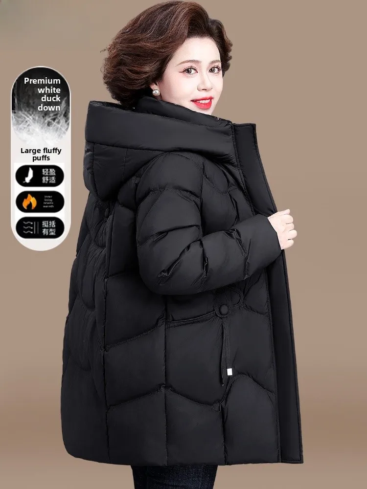 

Утепленное зимнее пальто для женщин: модное, свободного кроя, из полиэстера, теплое, с капюшоном, средней длины, на молнии