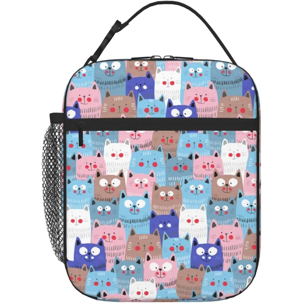 Cute Colorful Cats Insulated Lunch Bag,Kids Lunch Box For Girls Boys Teen,Kid Lunch Box Containers Cooler Bag With Front Pocket