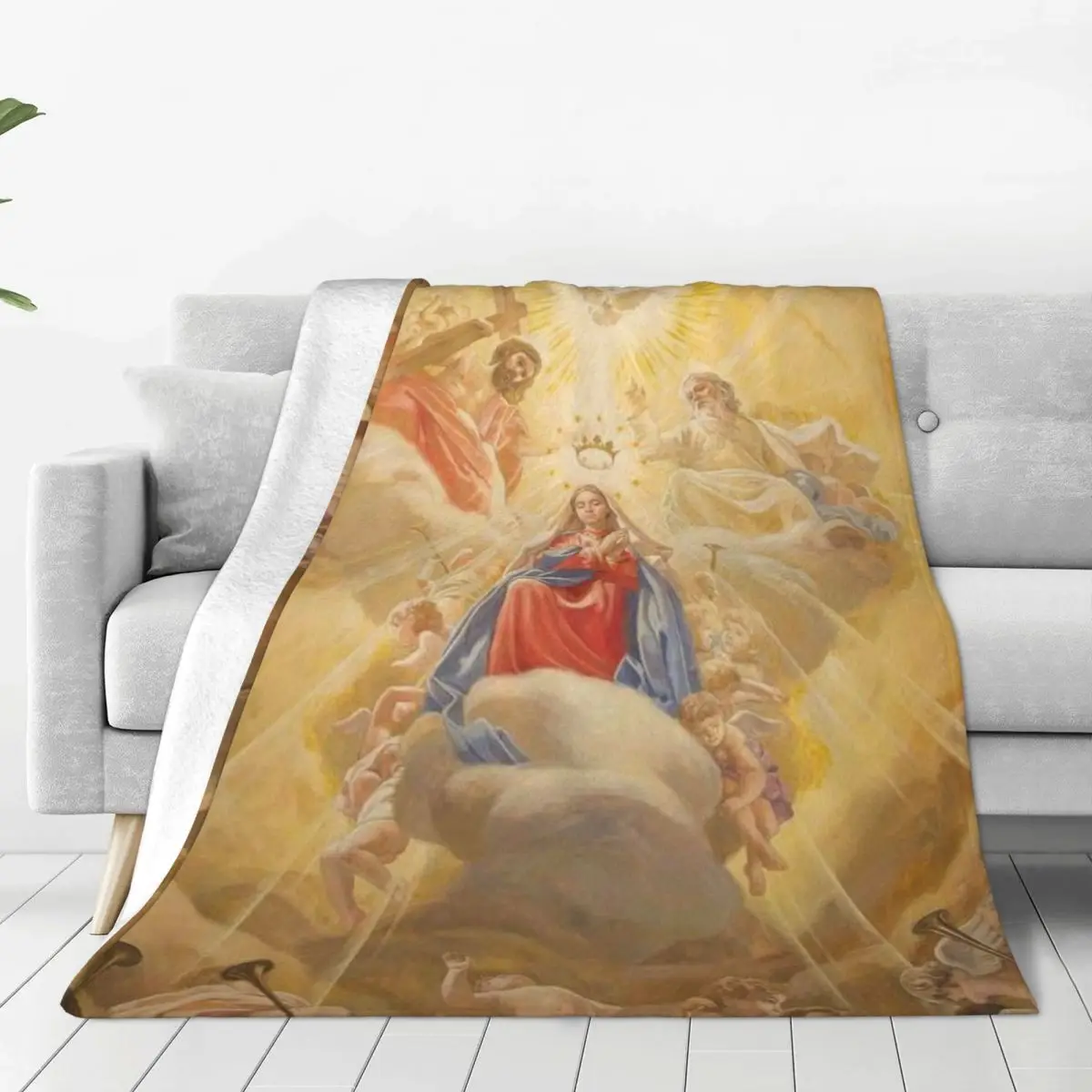 Custom Catholic Virgin Mary Blankets Warm Flannel Throw Blanket for Bedroom Office Bedspreads