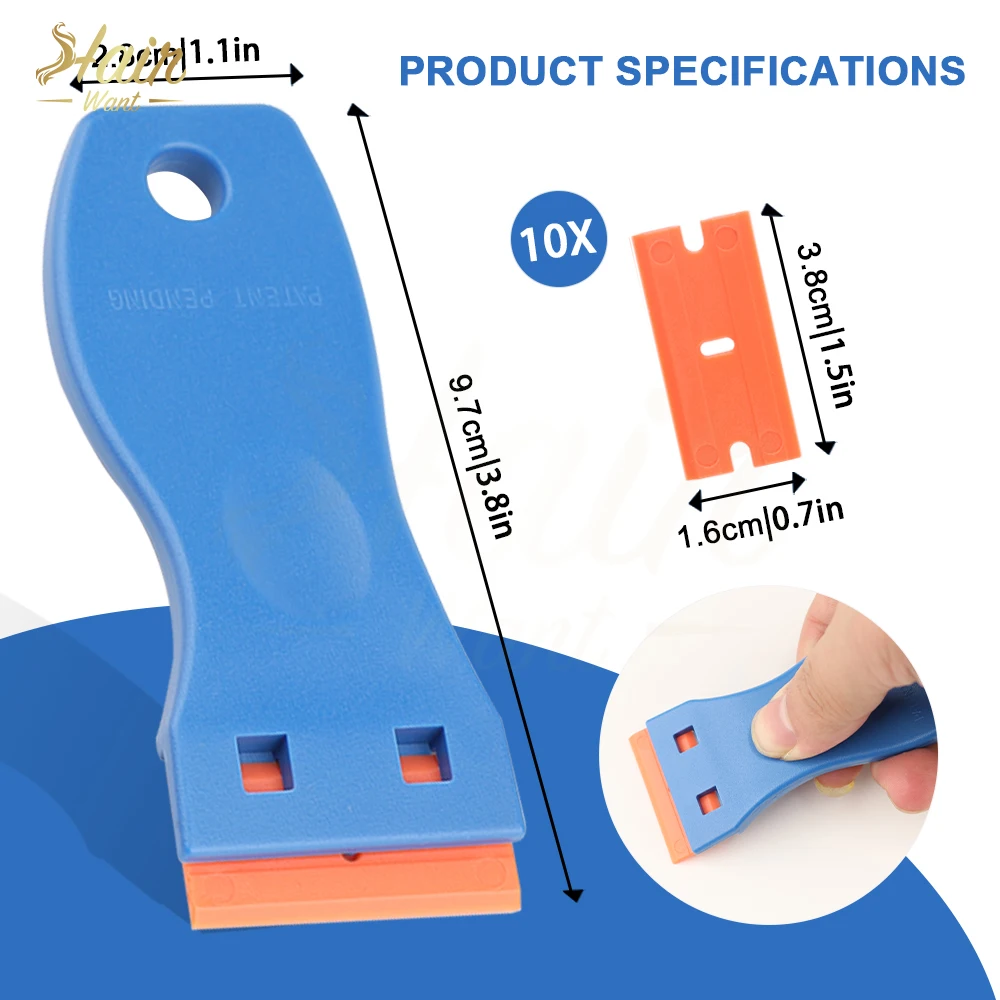 Hair Want Plastic Razor Scraper Kit Glass Window Sticker Remover Kit - Scraper Tool Set for Adhesive Hair Extension Tape in Tool
