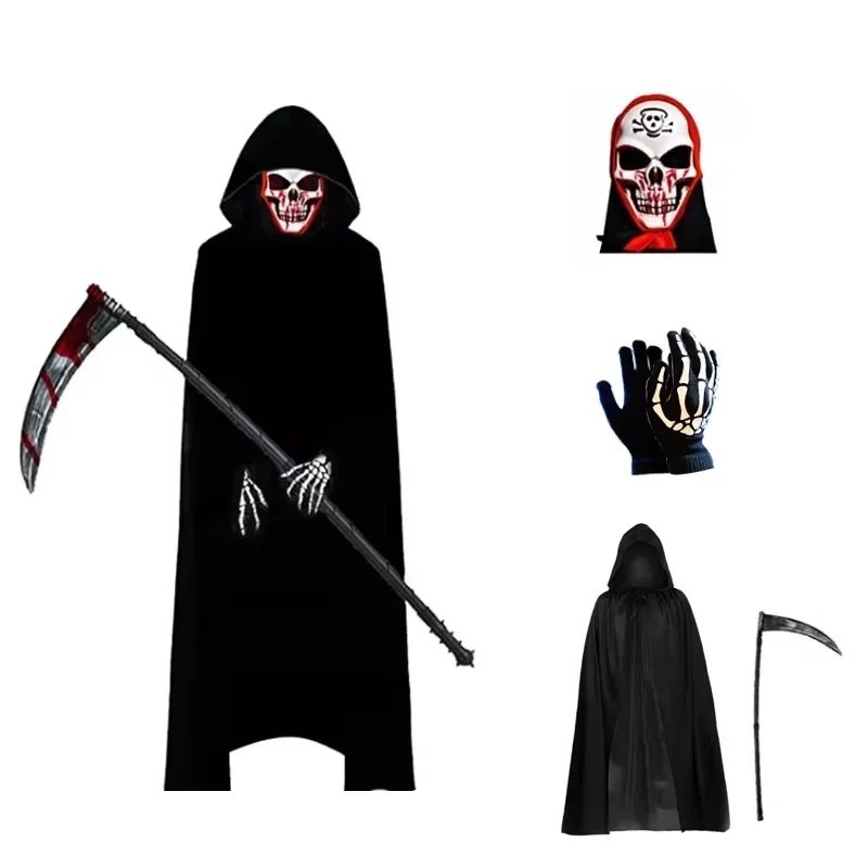 

Halloween Party Cosplay Children Adult Death Black Cloak Cloak Halloween Skull Skeleton Ball Costume Prop Set Holiday Gifts