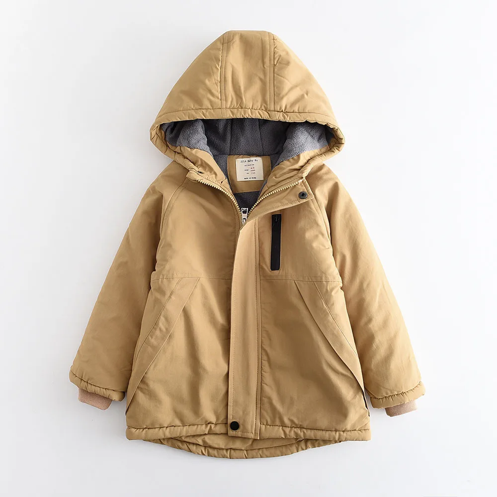 New 2026 Toddler Boys Fleece-Lined Thick Warm Parka Jacket Kids Casual Zip-Up Hooded Windproof Jackets Winter Outerwear