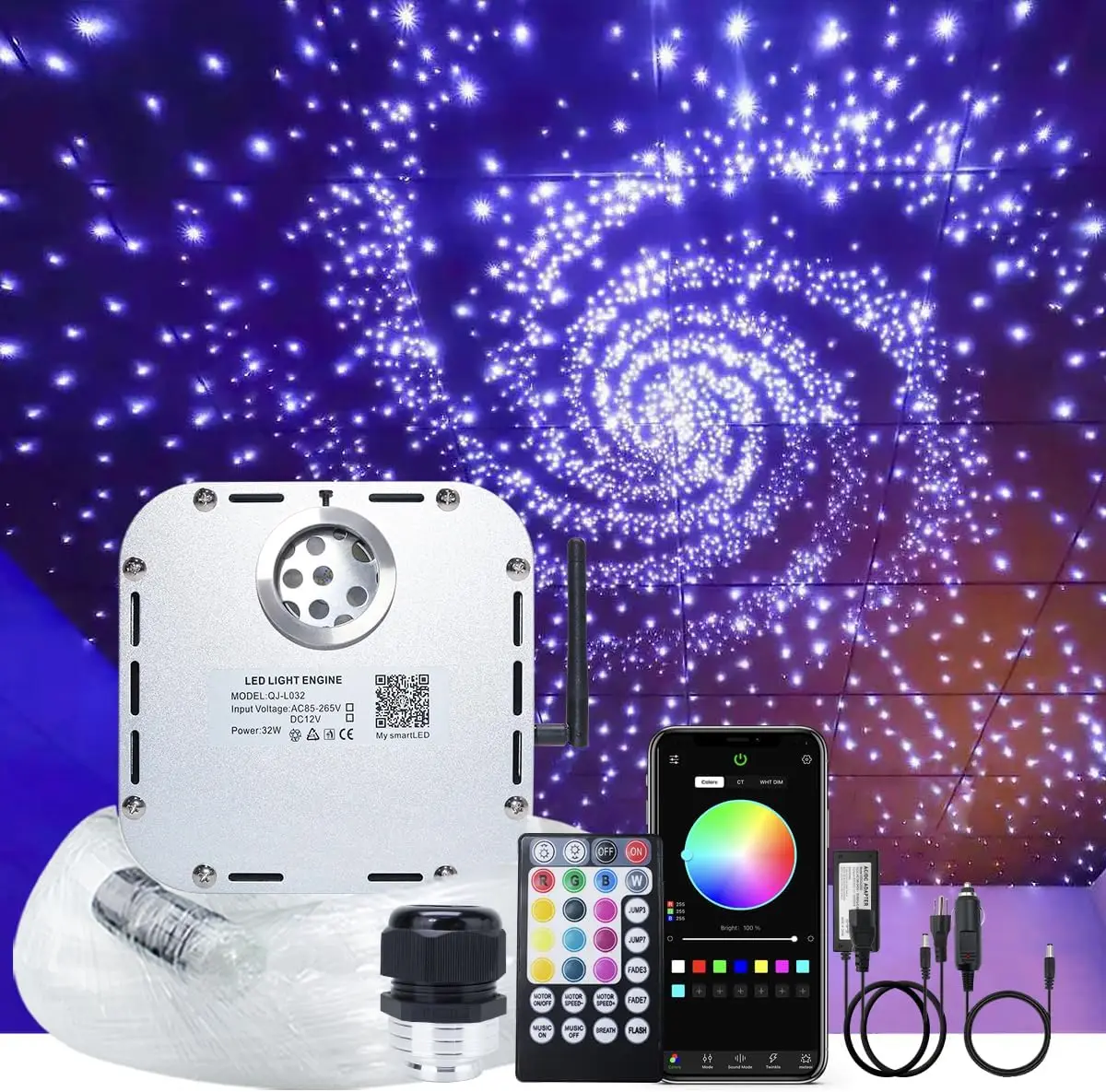 32W RGBW Twinkle LED Fiber Engine Driver APP smart phone Sound Remote CNTR Star Ceiling Music car roof DIY SKY Starlight Twinkle